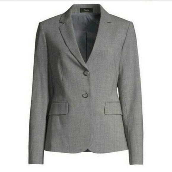 Theory Carissa Virgin Wool Gray Blazer Two Button Tailored Work Office Size 6 - Picture 16 of 16